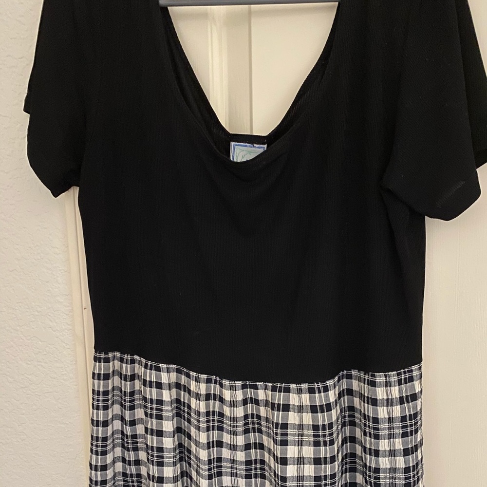 Vintage Baja Blue Black & Plaid Short Sleeve Dress - Picture 2 of 5